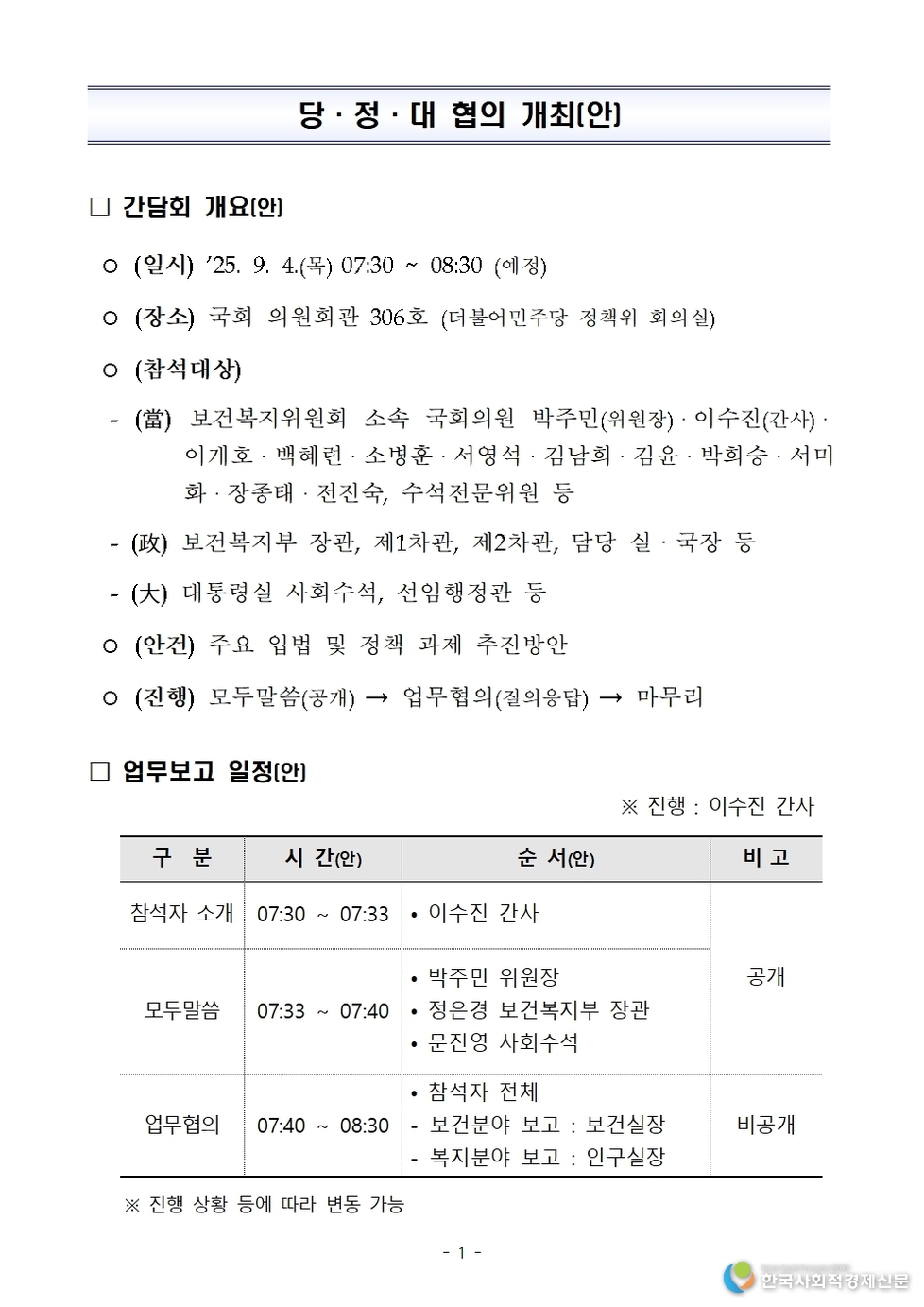 (사진) 국회 보건복지위원회, 보건복지부·대통령실과 간담회 개최